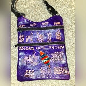 Handcrafted In Bolivia Small Crossbody Bag Llama Tribal Tooled Unique
